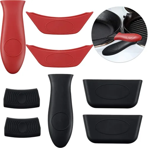 Boao 8 soportes de silicona para mango caliente y soportes para ollas, fundas de goma extraíbles resistentes al calor, fundas de tapa para sartenes