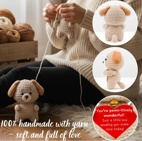 Miniatura 7 de POIVOCF Cachorro de Crochet con Corazón de Peluche, Lindo Regalo de Amor y Amistad para Novia, Esposa, Mejor Amiga o Hermana, Pequeño Regalo