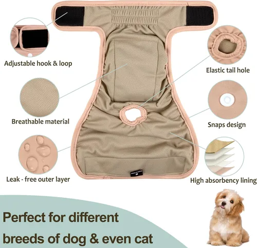 Miniatura 5 de Pañales lavables para perros, para hembras caninas, reutilizables, para periodo de celo, altamente absorbentes, para incontinencia, con broches