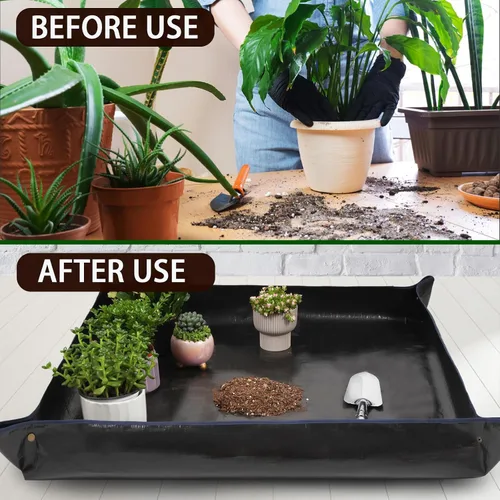 Miniatura 2 de Tapete de trasplante de plantas de 26.8 x 26.8 pulgadas, impermeable, tapete de trasplante para suculentas, tapete portátil de riego de jardinería
