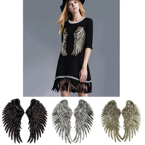 Miniatura 6 de 1 par de parches de lentejuelas con alas de ángel, alas de ángel doradas, parches para planchar para ropa, chaquetas, jeans, vestidos, sombreros
