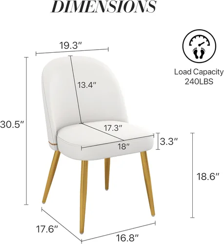 Miniatura 3 de KCC Juego de 2 sillas de comedor modernas de piel sintética, sillas de cocina tapizadas, sillas laterales sin brazos con respaldo curvado y patas