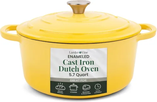 Miniatura 13 de Larder & Vine Olla holandesa de hierro fundido esmaltado de 8 cuartos con tapa, para hornear pan, compatible con todas las placas de cocción y apta
