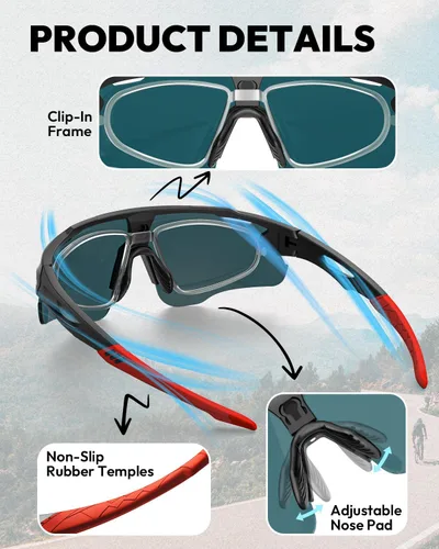 Miniatura 7 de VICTGOAL Gafas de ciclismo para hombres y mujeres con lentes polarizadas, protección UV, gafas de sol de ciclismo TR90 marco para gafas de bicicleta