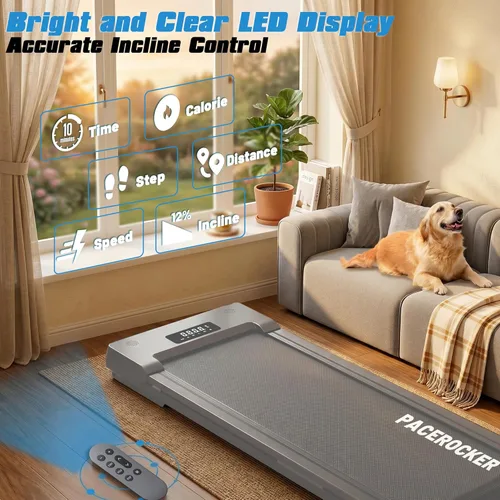 Miniatura 7 de PACEROCKER Walking Pad Treadmill with 12% 9-Level Auto Incline, 450 lbs Capacity Bluetooth Speaker Under Desk Treadmills for Home Hiking, 5 MPH