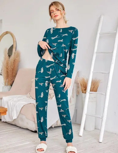 Miniatura 292 de Ekouaer Conjunto de pijama de manga larga para mujer, ropa de dormir suave con cuello redondo y bolsillos