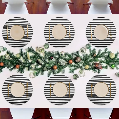 Miniatura 7 de Black White Stripes PVC Plate Mat, Washable Non Slip Heat Resistant Placemats for Kitchen, Set of 6