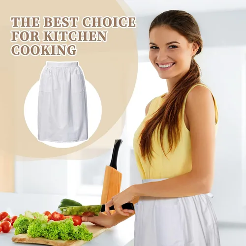 Miniatura 5 de Geyoga Delantales para mujeres con bolsillos Cocina Cocinando Camarera Sirvienta Delantal Falda Vintage Lindo Volantes Vestido Disfraz, Blanco