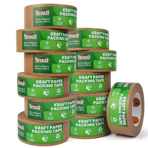 Miniatura 8 de TAPEBEAR Cinta de papel kraft ecológica, cinta de embalaje biodegradable resistente de 2 pulgadas x 55 yardas, cinta de embalaje reciclable