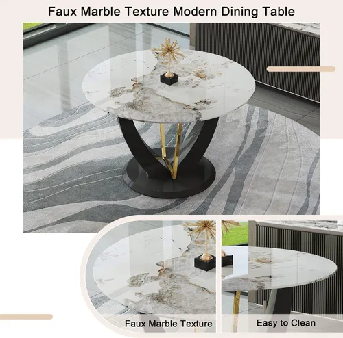 Miniatura 4 de JUFU Juego de mesa de comedor redonda para 4, mesa de comedor de 48 pulgadas con mesa de mármol sintético y 4 sillas tapizadas, moderno juego