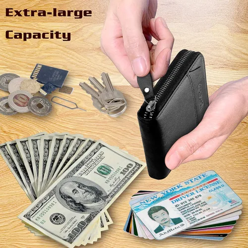 Miniatura 46 de Admetus - Cartera de piel auténtica para hombre con cremallera, plegable