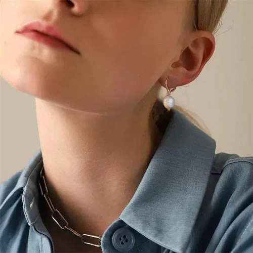 Miniatura 2 de 14k Gold Small Hoop Earrings with Simulated Baroque Pearl Earrings for Women Pearl Drop Dangle Earrings Gold Hoop Earrings for Women