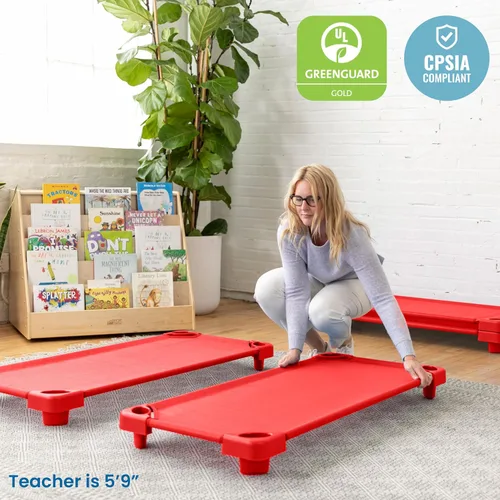 Miniatura 7 de ECR4Kids Catre Infantil Apilable, Listo para Ensamblar, Tamaño Estándar, Mobiliario de Aula, Verde, Paquete de 6