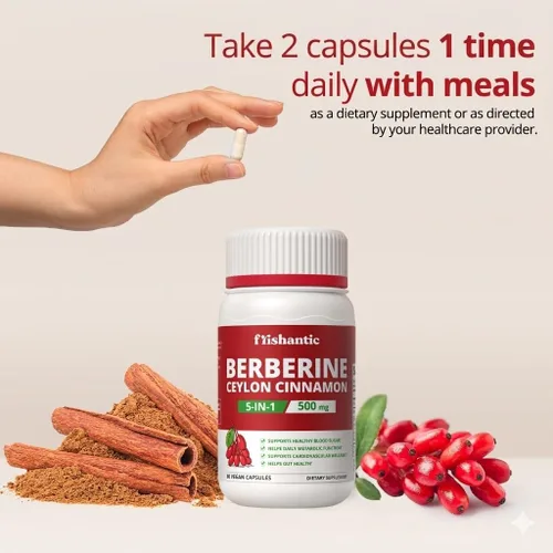 Miniatura 6 de Berberina HCL de 500 mg con canela de Ceilán, soporte metabólico 5 en 1 con BioPerine®, ALA y cromo, apoyo energético y bienestar, 60 cápsulas