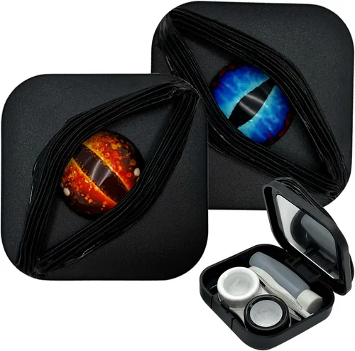 Miniatura 14 de Paquete de 2 fundas para lentes de contacto de Halloween (solo funda, sin contactos), color negro gótico, moderno y a prueba de fugas