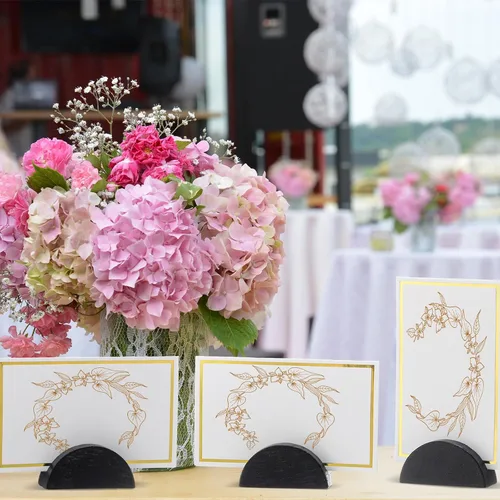 Miniatura 5 de Maitys 48 soportes de madera para números de mesa de boda, soporte para nombre de mesa de boda, diseño semicircular, tarjeteros con 48 tarjetas
