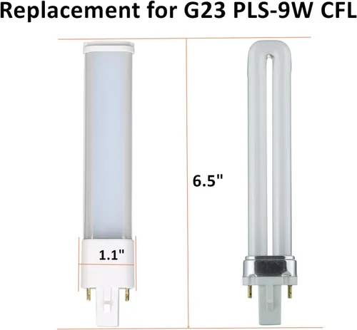 Miniatura 4 de SATZOL Paquete de 2 bombillas LED G23 de color blanco cálido de 5 W, 500 lm, 120 V, 2 pines G23, bombilla LED PL Plug and Play, reemplazo PLS-9W CFL