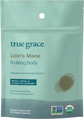 True Grace Mushroom Lion's Mane Brain, Nervio & Cognitive Support - 120 cápsulas - Orgánico