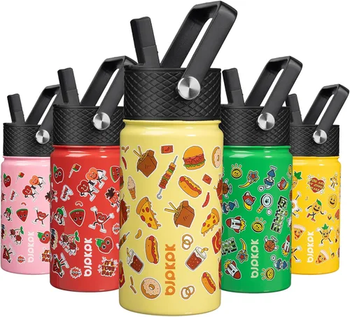 Miniatura 82 de BJPKPK Botella de agua aislada con tapa con pajilla, bonitas botellas de agua de 15 onzas, termo de metal de acero inoxidable, vasos reutilizables