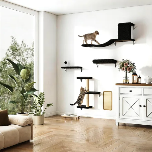 Miniatura 8 de COZIWOW Muebles para gatos montados en la pared, estantes y perchas de pared para gatos, estantes flotantes para gatos para pared, juego de 5