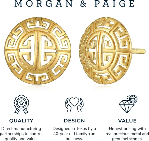 Miniatura 4 de Morgan Paige Aretes griegos Aretes redondos greco hechos a mano Aretes de plata de ley chapados en oro amarillo de 18 quilates 12 pulgadas Metal