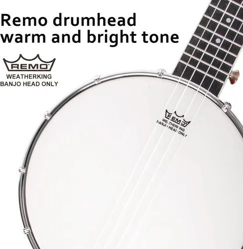 Miniatura 3 de Banjolele, Sapele Travel Banjolele 26 pulgadas 4 cuerdas lotmusic Remo Drumhead espalda abierta con kit para principiantes cuerda extra Allen Wrench