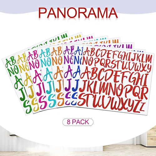 Miniatura 4 de TaoBary 416 calcomanías de letras de Navidad, 8 hojas de calcomanías del alfabeto, 2 tamaños, letras autoadhesivas cursivas de vinilo, decoración
