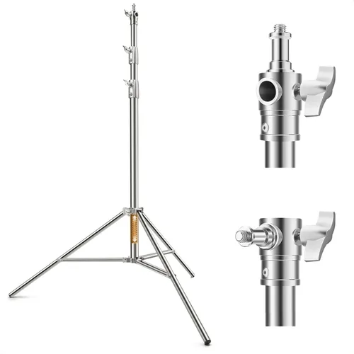 K&F CONCEPT Soporte de Luz de Acero Inoxidable de 9.2 pies/2.8m, Trípode de Fotografía Resistente con Amortiguación de Resorte con Adaptador de