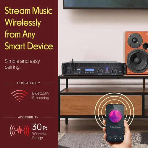 Miniatura 9 de Pyle Amplificador de Potencia Bluetooth de 2 Canales - 2000W Puenteable Montaje en Rack Audio Profesional Sonido Receptor Estéreo Inalámbrico