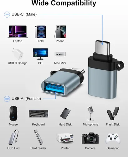 Miniatura 5 de Adaptador USB C a USB, paquete de 4 unidades, transferencia de datos de alta velocidad USB C macho a USB 3.0 hembra OTG adaptador para Apple iPhone