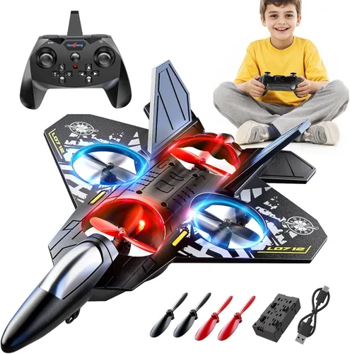 Avión de control remoto de espuma MSKOLER para niños de 8 a 12 años, avión RC de 2.4 GHz con luces coloridas, volteretas de 360° y giros Gris