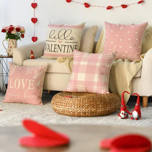 Miniatura 2 de AVOIN colorlife Juego de 4 fundas de almohada de amor en blanco y negro para el día de San Valentín, 20 x 20 pulgadas, diseño a cuadros de Hello