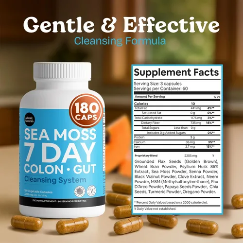 Miniatura 3 de Atlantic Naturals Sea Moss - Colon e intestino de 7 días Enriquecido con cáscara de psyllium, polvo de senna, cúrcuma y hierbas Apoya la salud