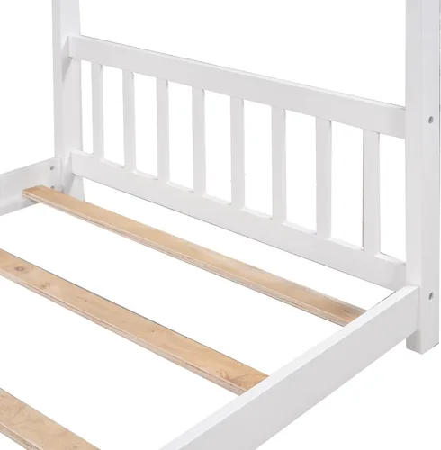 Miniatura 6 de Camas de madera Montessori tamaño individual, cama de plataforma para niños con cabecero y estribo, cama de tienda de campaña, no necesita somier