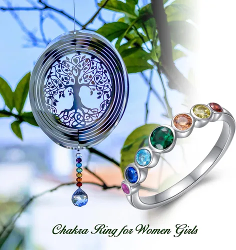 Miniatura 6 de AOBOCO Anillo de chakra para mujer, plata de ley 925, cristales curativos, joyería para niñas, mamá, hija