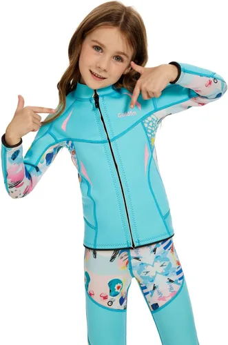 GoldFin Chaquetas de neopreno para niños, 0.079 pulgadas (0.079 in) para niñas y niños, de neopreno, manga larga, para mantener el calor para Azul