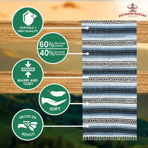 Miniatura 112 de Artisans Bazaar Poncho tradicional mexicano de Baja para hombres y mujeres, auténtico sarape de Gaban, manta de vaquero Pancho Jorongo