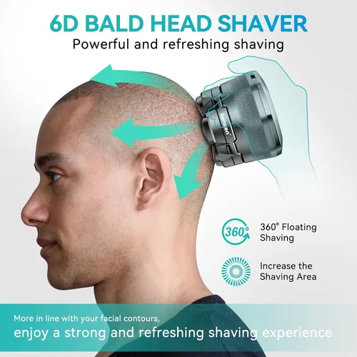 Miniatura 2 de kensen Afeitadora de cabeza, afeitadora de cabeza 6D para hombres calvos, maquinilla de afeitar eléctrica IPX6 impermeable para hombres calvos