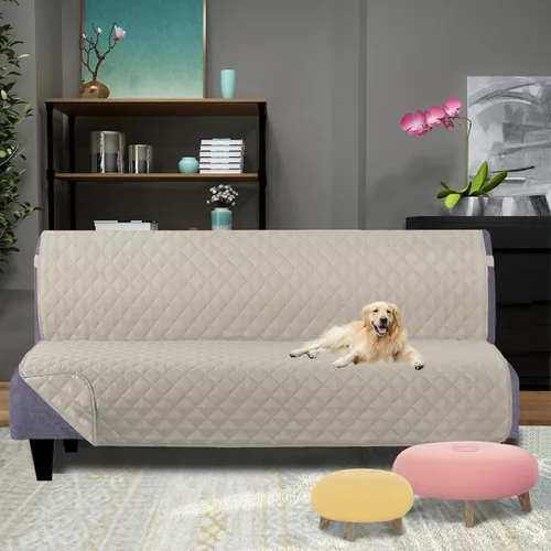 Miniatura 2 de U-NICE HOME Fundas para sofá estilo futón, reversible, sin reposabrazos, protector de muebles, resistente al agua (futón, beige/beige)