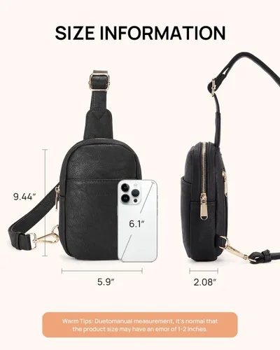 Miniatura 132 de Telena Riñonera pequeña para mujer, de cuero, cangureras, bolsa de pecho para mujer