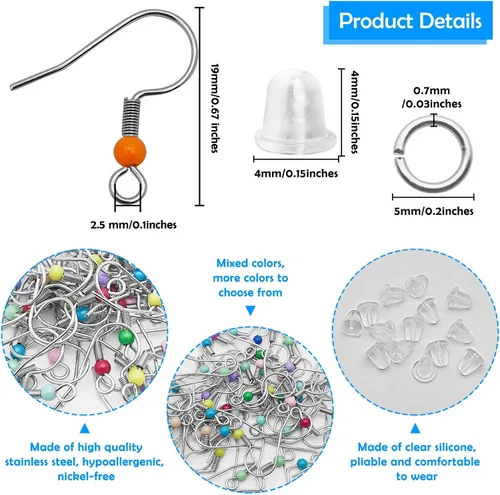 Miniatura 4 de Ganchos para aretes para hacer joyas, alambres de oreja de acero inoxidable con anillo de salto de silicona transparente para hacer aretes de 900