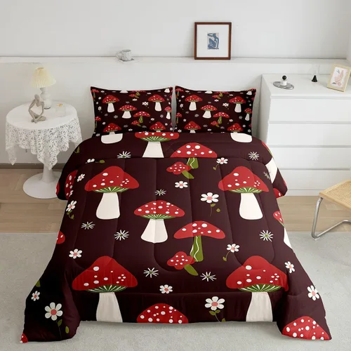 Miniatura 16 de Feelyou Lindo juego de edredón decorativo de hongos para niños, edredón de hongos de dibujos animados para niños y adolescentes, juego de ropa