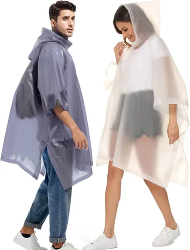 Miniatura 82 de Paquete de 2 ponchos de lluvia para adultos, reutilizables, impermeables, de supervivencia, emergencia, resistente, con capucha con cordón