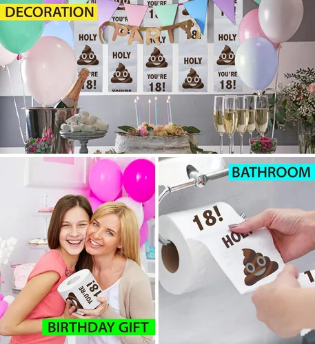 Miniatura 5 de Printed TP Regalo de papel higiénico con texto en inglés "You're 18 Birthday", divertido regalo de cumpleaños, broma de papel higiénico, novedad