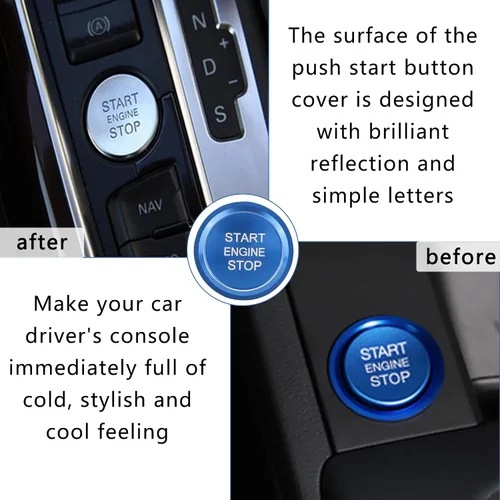 Miniatura 5 de Cubierta de botón de arranque para automóvil compatible con Audi, cubierta de aluminio para botón de arranque del motor con anillo de metal para Azul