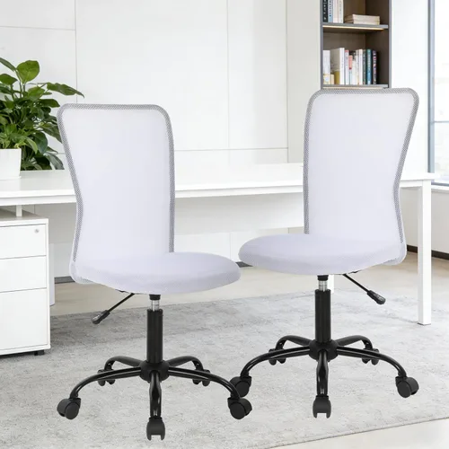 Miniatura 13 de Silla de oficina pequeña, silla de escritorio sin brazos con ruedas, silla ergonómica para computadora con soporte lumbar, silla giratoria de malla