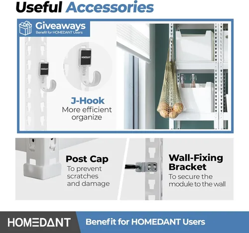 Miniatura 7 de HOMEDANT - Estantería de metal blanco laminado de 5 niveles sin tornillos, estante ajustable para garaje, estante de almacenamiento, estantes