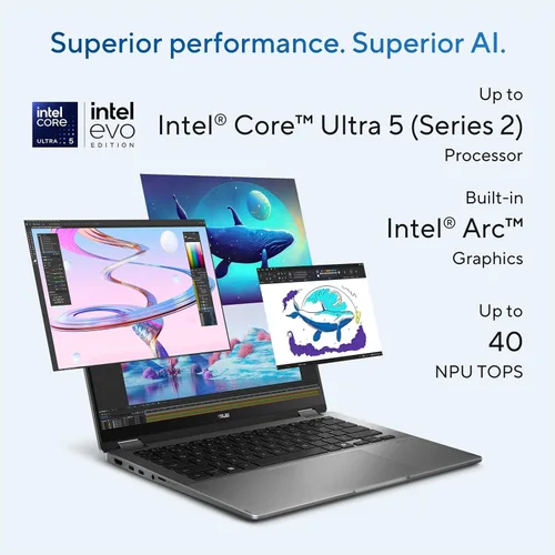 Miniatura 3 de ASUS Vivobook 14 Flip 2 en 1 portátil, pantalla táctil FHD OLED de 14 pulgadas, Intel Core Ultra 5 226V (hasta 40 superiores), gráficos Intel Arc