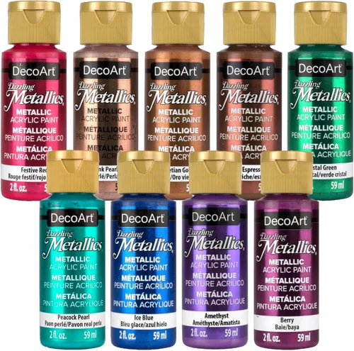 Miniatura 7 de DecoArt Americana Pinturas Acrílicas DAZZLING METALLICS, Juego de 18 Colores Populares, Botella de 2 fl oz (Paquete de 18)