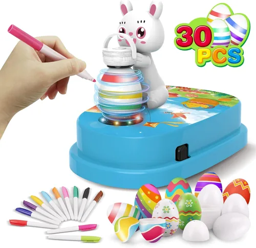 Engfa Kit de decoración de huevos de Pascua con 30 huevos y 12 marcadores de morir, regalos de Pascua para niños, conejos, decoración de máquinas,